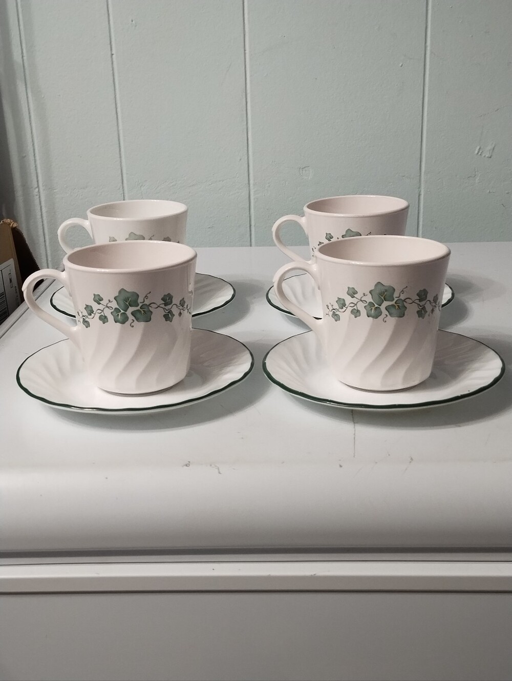 4) Vintage Corning Callaway Ivy Teacup and Saucer Sets